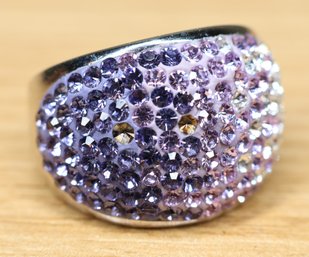 Size 8 Sterling Silver Ring Purple Bejeweled  Encrusted Marked FZN