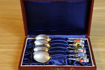 Vintage Souviner Spoons In Box 800 Silver And Enamel Set 6