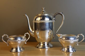 Vintage Silver On Copper Coffee Tea Pot Set With Sugar And Creamer