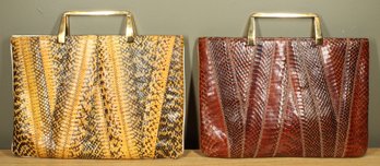 Pair Of Snakeskin Purses Mello-nary Originals New York Brown And Yellow Handbags Shoulder Bags