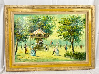 Original Oil Paining By Andre Moret Titled 'At The Carousel'