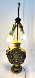 Vintage Japanese Brass Champlave Cloisonne Enamel Lamp Dragon