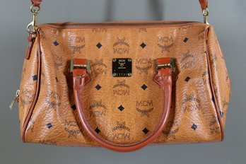 MCM Munchen Cognac Visetos Duffle Shoulder Bag Purse Handbag