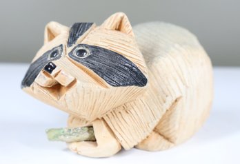 Vintage Artesania Rinconada Hand Carved Clay Raccoon Figurine