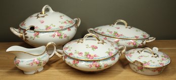 Set Of (5) Jean Pouyat Limoges France POY22 Pattern Serving Bowls Dishes Gravy Boat