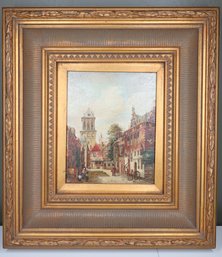 Large Signed Framed Painting Village Scene