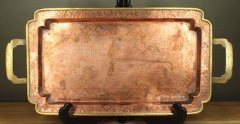 Antique Chinese Copper And Brass Serving Tray Dragon Pattern