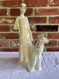 Royal Doulton 'Promenade' Figurine, English Porcelain Figurine, Woman With Afghan Hound, 1985, # HN