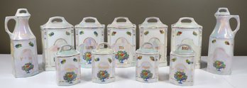 White Block German Lustreware (11)  Piece Canister Set