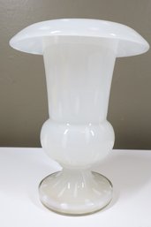 Czech Czecho Slovakia White Opalescent Polka Dot Art Glass Vase