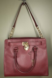 Michael Kors Specchio Large North South Hamilton Tote Burgundy Maroon Purse Handbag Shoulder Bag