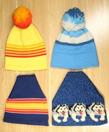 Lot Of (4) Wool Beanie Knitted Caps Skiing Hats Sled Dogs Vintage