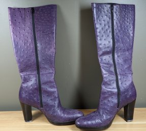 Nine West Ostrich Leather Size 8M Purple 3.5in Heel