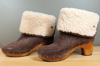 UGGS Lynnea Brown Leather Fold Down Sheepskin Boots Size 8.