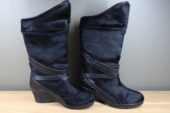 Oscar Sport Italy Horse Fur Strappy Calf Size Boots,  Black Size 8.5