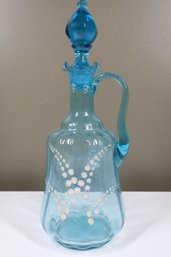 Antique Blue Glass Enameled Lilly Of The Valley Decanter