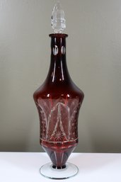 Bohemian Glass Ruby Cut To Clear Decante Vase