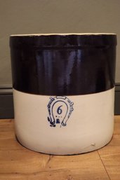 Vintage Brown And Cream 4 Gallon Blue Crown Stoneware Salt Glazed Crock