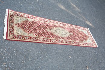 Wool Runner 8.5' X 2.4', Red With White, Light Blue Designs.