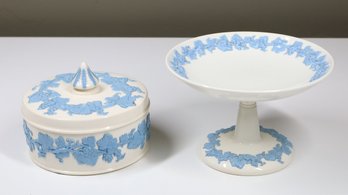 Wedgwood Embossed Queens Ware Pedestal Server And Sugar Bowl