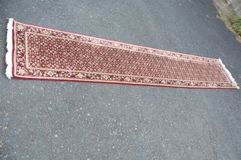 Wool Runner 12.3' X 2.4', Red With Gold And Blue Flowers.