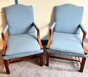 Pair Dresden Mahogany And Upholstered Arm Chairs