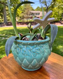 Large Aqua McCoy Pottery Jardiniere Quilted Pattern Planter