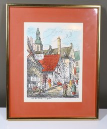 Framed Signed Quebec Mixed Media Watercolor Print