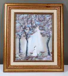 Framed Signed Painting On Copper Woman In Forest Lucey