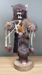 Handmade Carved Wooden Statue Native American Sculpture Wolf Man Signed H. Tom Kachina Doll