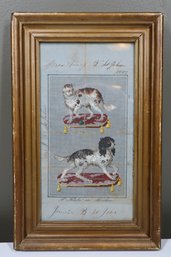 Signed Framed Grid Painting Cat And Dog