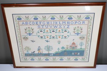 Large Framed Cross Stitch Farm Scene