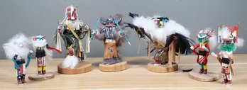 Lot Of (7) Handmade Carved Wooden Native American Sculpture Figurines Signed Kachina Doll