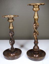 Pair Of Brass Barley Twist Candle Holders