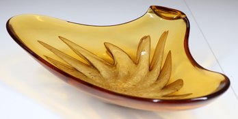 Murano Ochre Art Glass Bowl With Gold Flecks Swirl