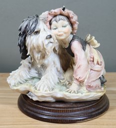 Giuseppe Armani Figurine Girl With Old English Sheepdog Dog 1982 Florence