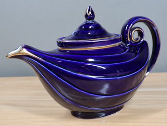 Vintage Aladdin Hall Tea Pot W/ Infuser - Royal Blue W/ 24kt Gold Trim