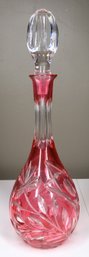 Cranberry Cut To Clear Glass Decanter