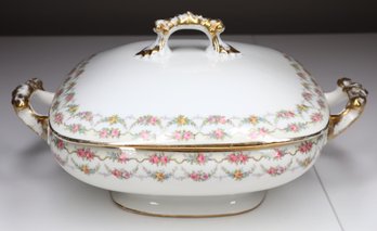 J Pouyat French Limoges Porcelain Covered Vegetable Serving Dish / Tureen