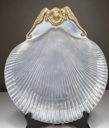 Brass And Aluminum Arthur Court Scallop Shell Seahorse Platter 1978