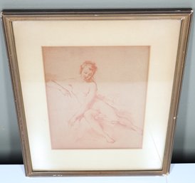 Framed Charcoal Sketch Naked Woman