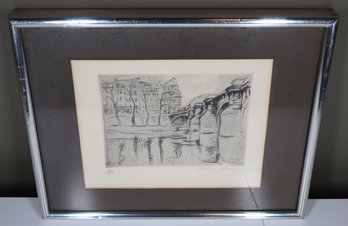 Signed Etching / Drawing Canal Scene 60/100