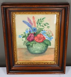 Signed Watercolor Painting Still Life Vase Of Flowers