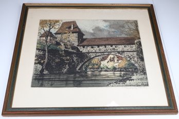 Signed Etching German Artist Rudolph Veit Nurnberg Nuremburg Canal