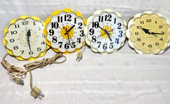 Lot 4 Retro MCM Flower Wall Clocks GE & Timex