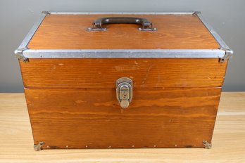 Antique Wooden Storage, Box Dovetail Joints, Metal Locking Clasp.