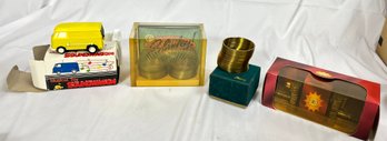 Vintage Retro Collectible Toy Lot Slinky Soundwagon Musical Toy, Running Press Miniature Edition Bookends