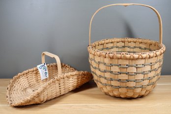 Pair Of  Woven Baskets, Handcock Bread Basket And Manywinds Round Basket