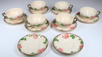 Set Of (14) Pieces Franciscan Desert Rose Teacups And Saucers