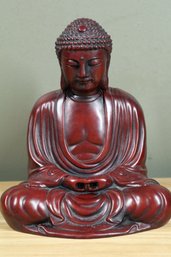 Red Resin Ru Lai Buddha Meditating Figurine